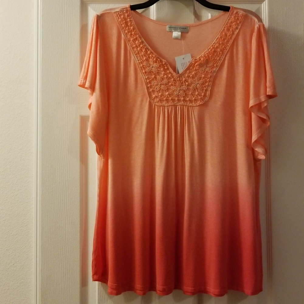NWT Short sleeve beaded lace front top